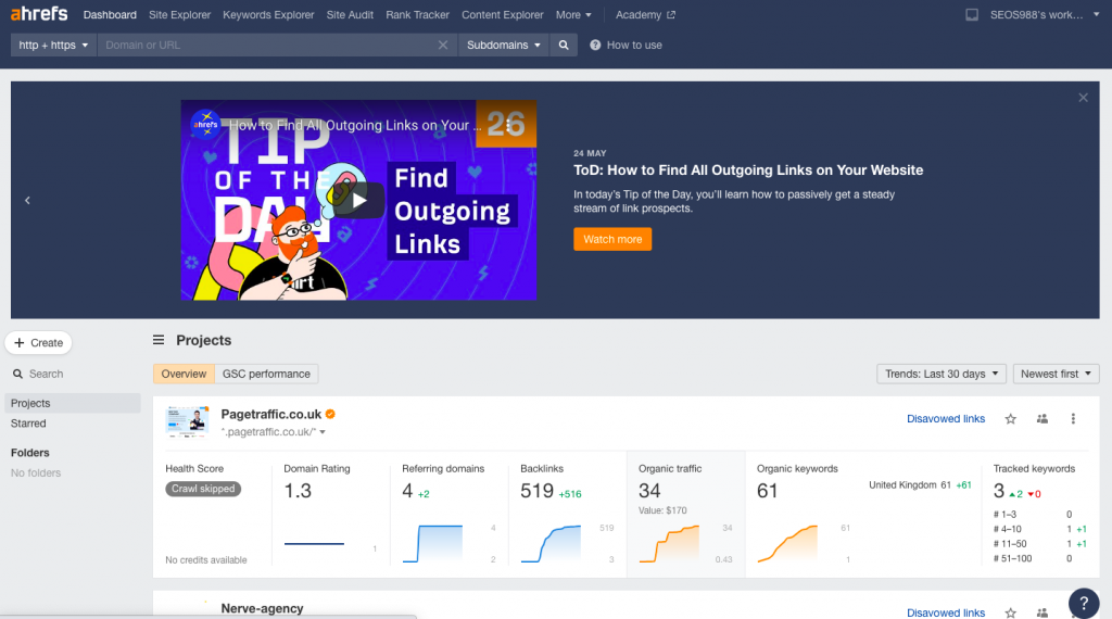 Ahrefs Vs Semrush: Which SEO Tool Is Better And Why? 4 Ahrefs Dashboard