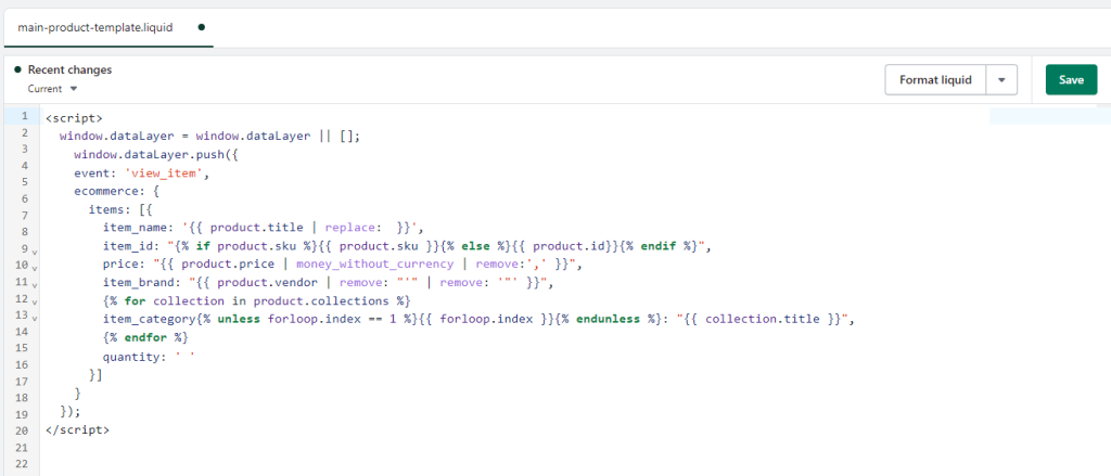 Shopify Edit code Data Layer script