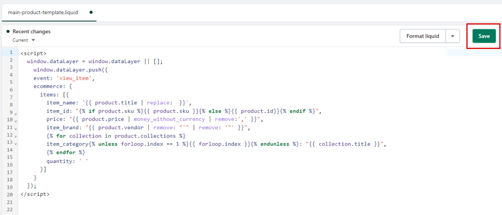Shopify Edit code Data Layer script