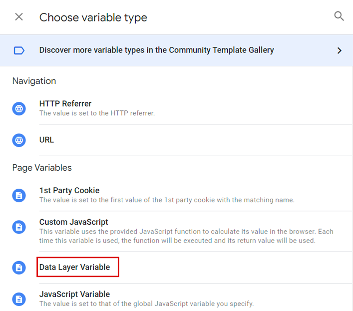 Select Data Layer Variable Select Data Layer Variable