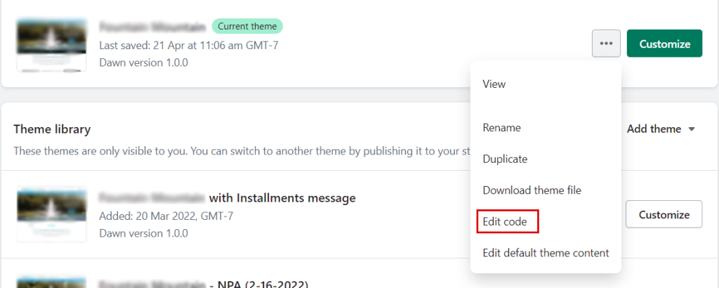 Shopify Edit code Shopify Edit code