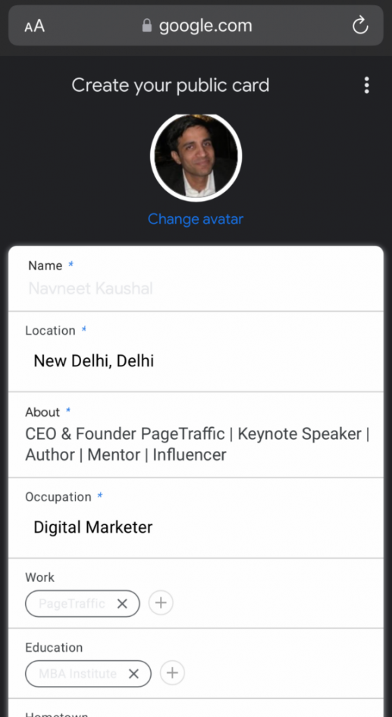 Add Me To Search: How To Create Your Google People Card 4 Google People Card