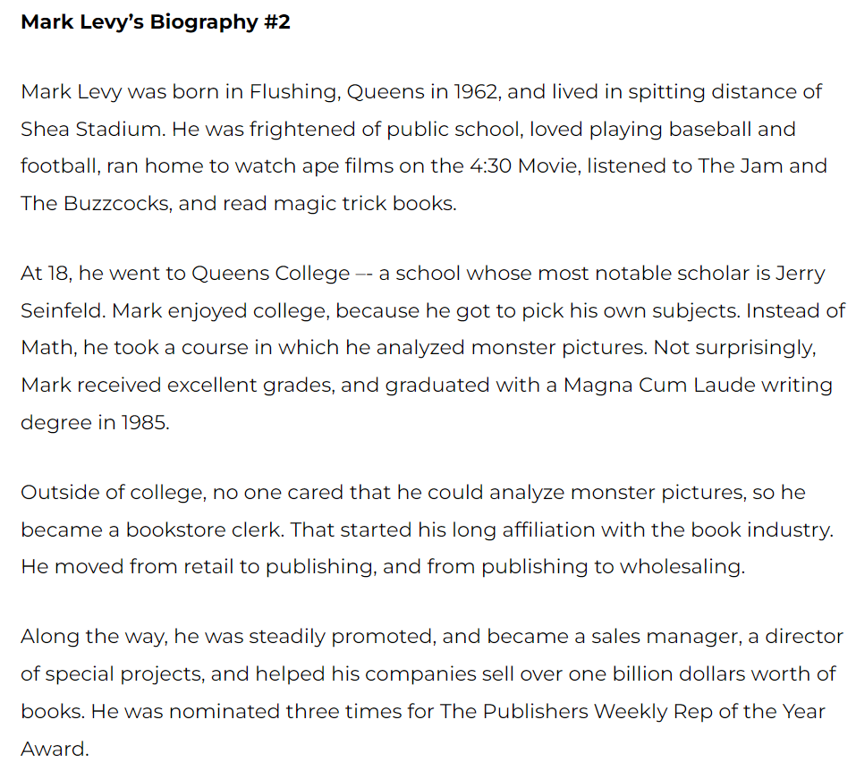 Mark Levy’s Bio mark levy bio