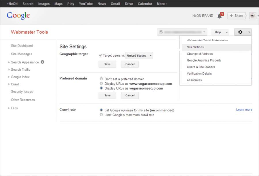 Google Webmaster Tools' Settings Google Webmaster Tools' Settings