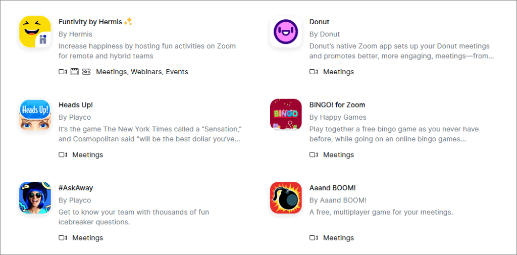 Zoom’s App Marketplace Games Zoom’s App Marketplace Games